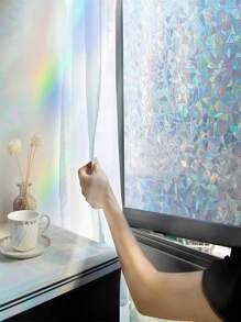 3D 彩虹窗膜隐私，静电染色效果窗贴，可移除无粘性玻璃乙烯基防紫外线热反射装饰窗罩，适用于家庭办公室，贴纸，墙贴花，用于家庭装饰的乙烯基贴花，春季装饰品让您的家焕然一新，节日装饰贴纸礼物生日毕业 - 白色 - 查看 3