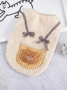 1pc Pocket Bear Plush Hoodie For Small Dogs, New Spring/Autumn/Winter Pet Clothes With Cute Bow Decor, Warm & Comfortable For Teddy, Poodle, Puppy