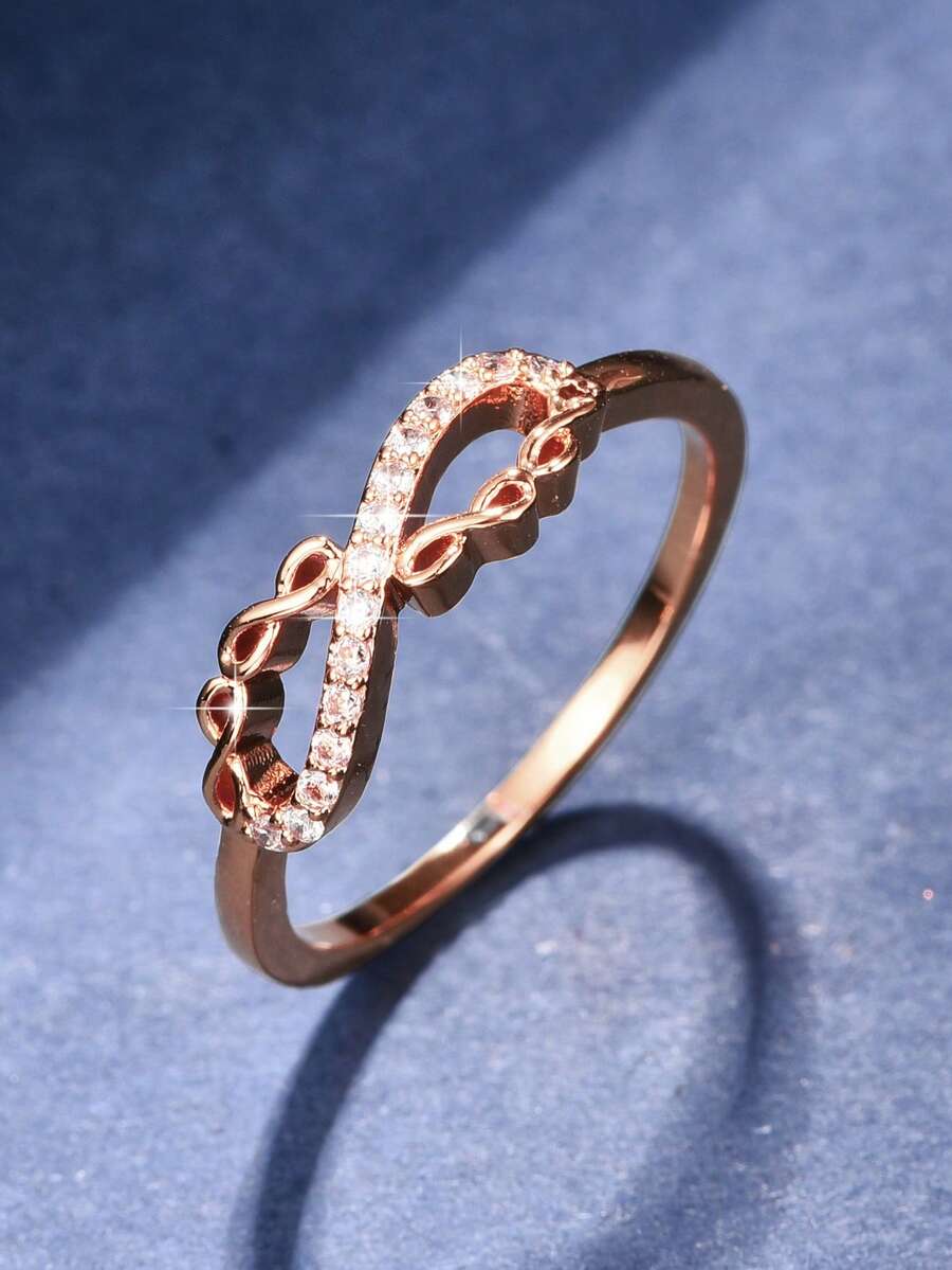 1個女性閃亮鑽石時尚禮物戒指 - 玫瑰金 - 查看 1