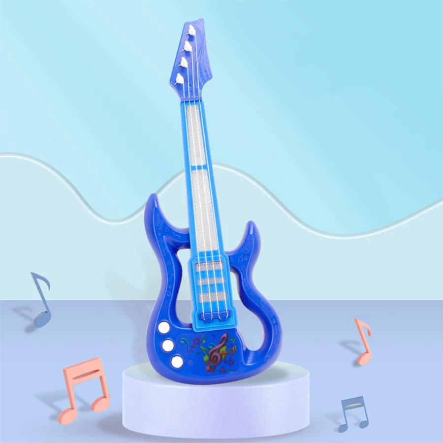 1pc Electric Guitar Toy Four-String Music Light Simulation Miniature Musical Instrument - Blue - View 1