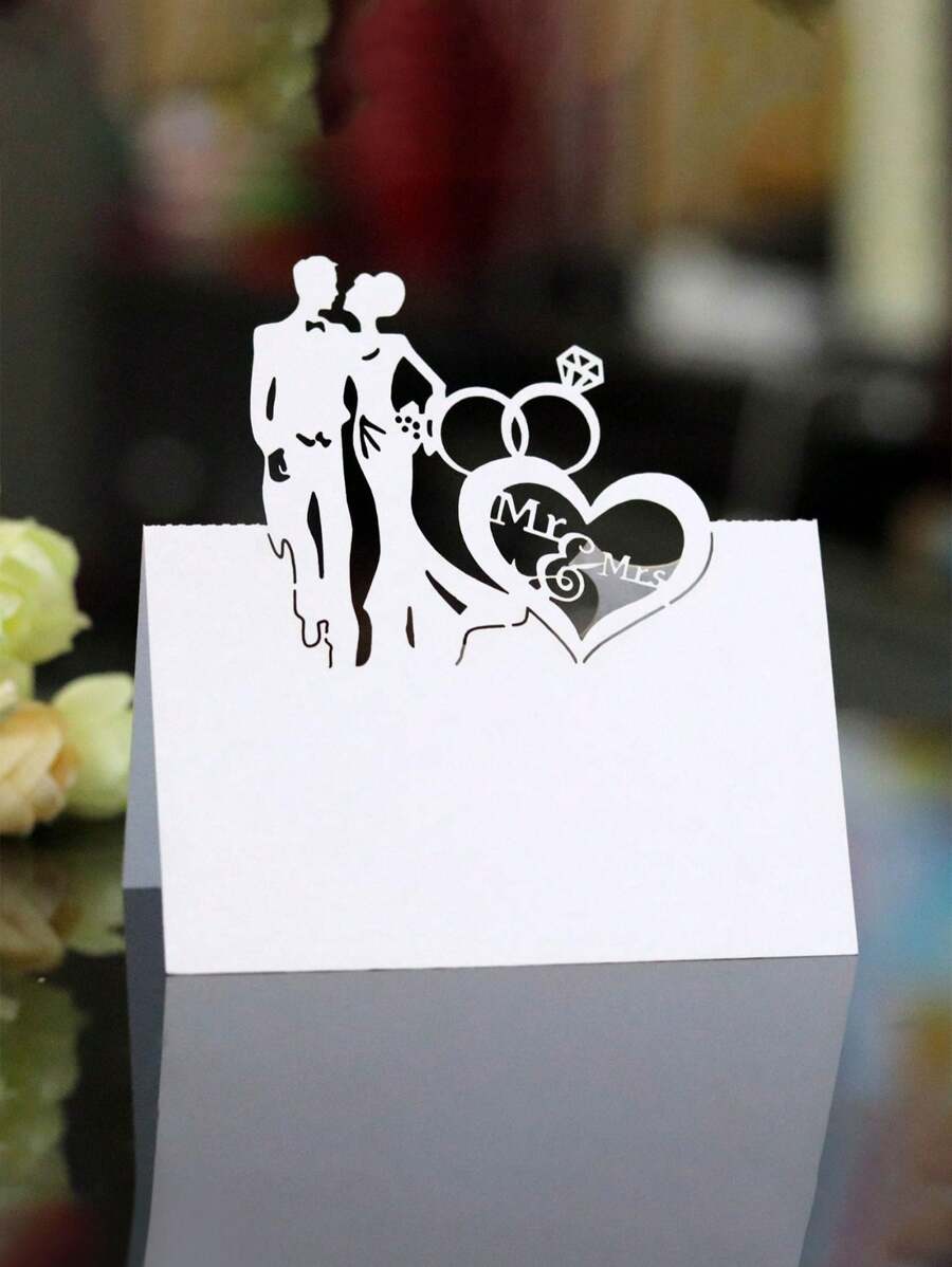 5 Stück Hochzeit/geburtstag/party Hohle Aus Herzförmige Diamantring Tisch Karte - Verschiedenfarbig - Übersicht 1