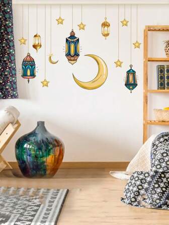 Adhesivo Decorativo Para Pared Con Luz, Pegatinas De Farol De Cristal, Adhesivos Para Ventanas Para Guardería, Pegatinas De Pared, Decoraciones De Luna, Pegatinas De Estrella Y Luna, Pegatinas De Pared De Pvc Para Niños