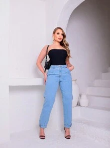 Women Jeans - 淺色水洗藍 - 查看 5