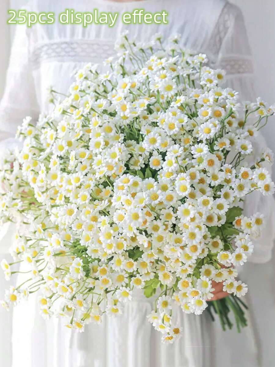 1個30朵洋甘菊人工花單簇雛菊假花適用於拍攝婚禮裝飾背景 - 白色 - 查看 1