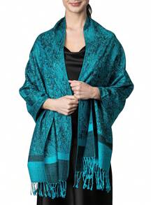 1 件女士优雅简约复古风格温暖时尚百搭提花头巾围巾，适合各种服装 - 水鴨藍 - 查看 4