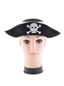 1頂金色通用海盜帽,萬聖節服裝海盜船長帽,派對用品骷髏毛氈帽,舞台表演服裝帽 - 金色 - 查看 7