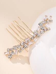 1pc Women's Elegant & Luxurious Rhinestone Hair Comb For Bridal Wedding Updo Party - Gold - View 3