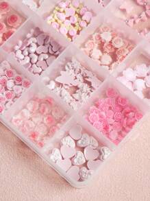 用一盒树脂粉色情人节卡通可爱山茶花心形蝴蝶图案 DIY 指甲装饰来提升你的指甲风格，它是情人节的绝佳礼物，指甲饰品，指甲宝石，指甲用品