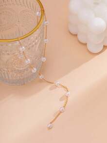 1條人造珍珠長項鍊 - 白色 - 查看 2