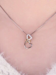 JewelryPalace 1入組簡單優雅925純銀愛心設計精美多面剪裁圓形立方氧化鋯裝飾銀吊墜項鍊,適合女性和女孩日常穿戴,精美珠寶 - 白色 - 查看 2