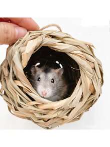 1只手編草屋,適用於倉鼠,自然玩具含有隧道藏身處 - 卡其色 - 查看 2