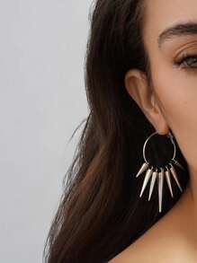 1對女性座配朋克風格黑色尖錐和幾何形狀耳環,適用於日常穿著 - 銀色 - 查看 1
