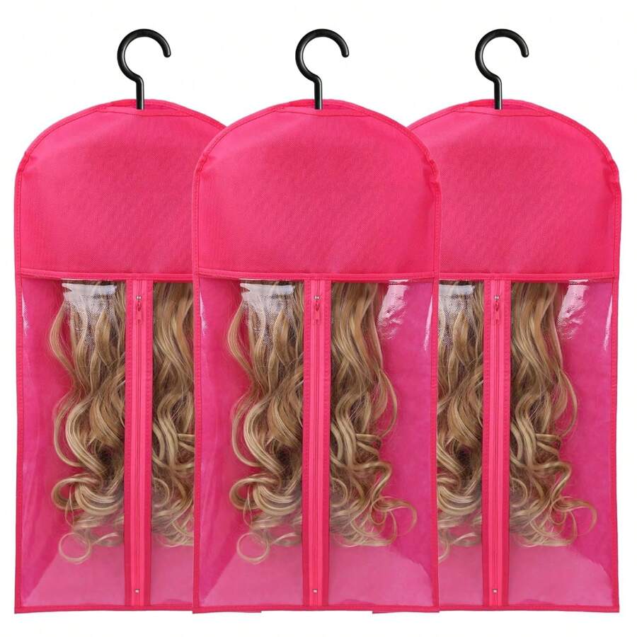 1PC Wig Storage Bag With Wig Hanger For Multiple Wigs And HairExtension Storage Bag Holder Case - Hot Pink - View 1