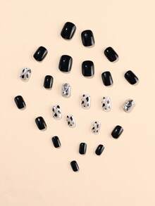 1盒24入短方形手工貓眼石指甲延伸貼片,附1個閃光和鑽石裝飾指甲貼片,1個果凍凝膠和1個指甲文件 - 彩色 - 查看 3