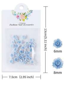 30颗可爱蓝色雕花玫瑰美甲装饰品，玫瑰花美甲配件，情人节美甲装饰，美甲用品，专业DIY美甲宝石