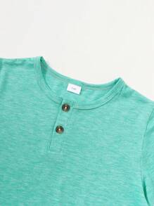 3pcs/Set Tween Boy Casual Half Open Crew Neck Button Short Sleeve T-Shirt - Multicolor - View 8