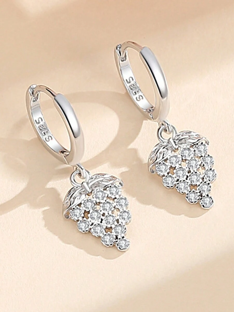1 đôi 925 sterling bạc Nho Hình dạng Hoa tai Với Khối Zirconia  đá , Quà sinh nhật Đối với phụ nữ - Bạc - Xem 1