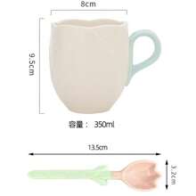 350ml gốm sứ nổi thiết kế hoa tulip, cốc cà phê, cốc, trà chiều văn phòng, cô gái có giá trị thẩm mỹ cao, men màu mờ tinh tế, thìa hoa tulip trở lại trường - Hồng - Xem 3