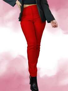 Women's Stretch Pleated Dress Pants - Red - View 2