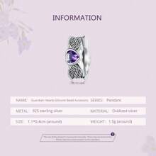 bamoer 1 PC 925 Sterling Silver Purple Shining Stone Collection Charms Love Drop Pendant fit for Charm Bracelet Vintage Pattern Beads
