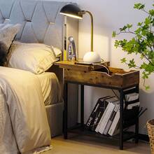 Industrial End Table With Charging Station And Flip Top-Rustic Brown - Nâu và đen mộc mạc - Xem 2
