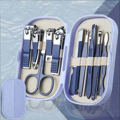 Manicure Set - 14pcs Or 8pcs Stainless Steel Nail Care Tools Kit In Blue, Pink, Green Color With Plastic Case