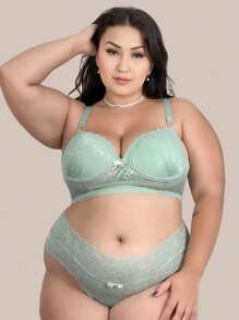 Plus Size Bra & Panty Sets - Màu xanh Bạc hà - Xem 4