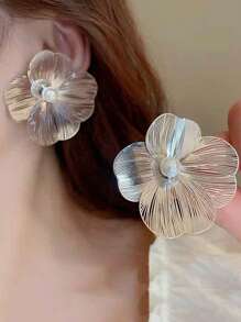 1 Pair Fashionable Flower Decor Ear Studs, Suitable For Daily Wear For Women