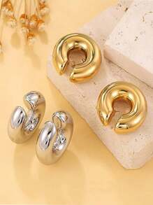 2pairs Fashionable Stainless Steel Smooth Surface C-Shaped Women's Ear Clip Set, Personalized Earrings