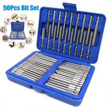 50pcs 75mm Extra Long Screwdriver Drill Bit Set, Including Torx/Star Shaped, Hexagonal, Plum Blossom, Cross & Slotted Driver Bits - Blue - View 2