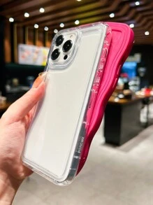 Apple Hot Pink 3pcs/Set Solid Black Pupil Rose Red Wavy Shell Airbag Clear Protective Case TPU Anti-Drop Phone Case Compatible With Iphone 15/16 Unisex