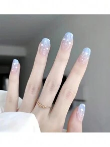 1 Box Long-Lasting Uv Gel Nail Sticker, French Style Countryside Wind Ombre Dreamy Blue Sky Semi-Cured Manicure Sticker For 20 Fingernails And Toenails, Easy To Apply And Remove Nail Stickers DIY - Multicolor - View 3