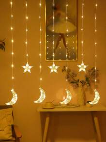 1 Guirnalda de 82 luces LED con estrellas y lunas, de 2m/6.56ft, alimentadas por batería, decoración interior del hogar, luces de hadas, adecuadas para bodas, fiestas, vacaciones, dormitorio, habitación, decoración de pared, se puede usar como lámpara de luna - Amarillo - Ver 7