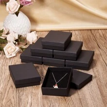 6/12/24pcs Classic Black Paper Jewelry Gift Box For Necklace, Ring, Perfect For Festival Gift Packaging - Black - View 7