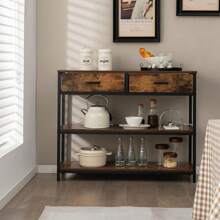 Console Table With Drawer And Shelf, Narrow Hallway Table With Metal Frame, Industrial Entrance Table For Living Room And Hallway, 100x30x80 Cm (2 Drawers, 2 Shelves)