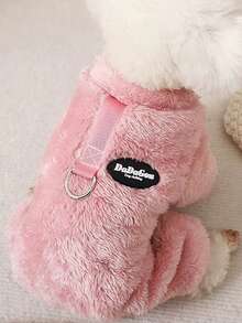 HOLAPET 1件暖和,舒適且多功能的寵物四腳連體衣,適用於中小型貓狗,適合秋冬季節 - 粉色 - 查看 2