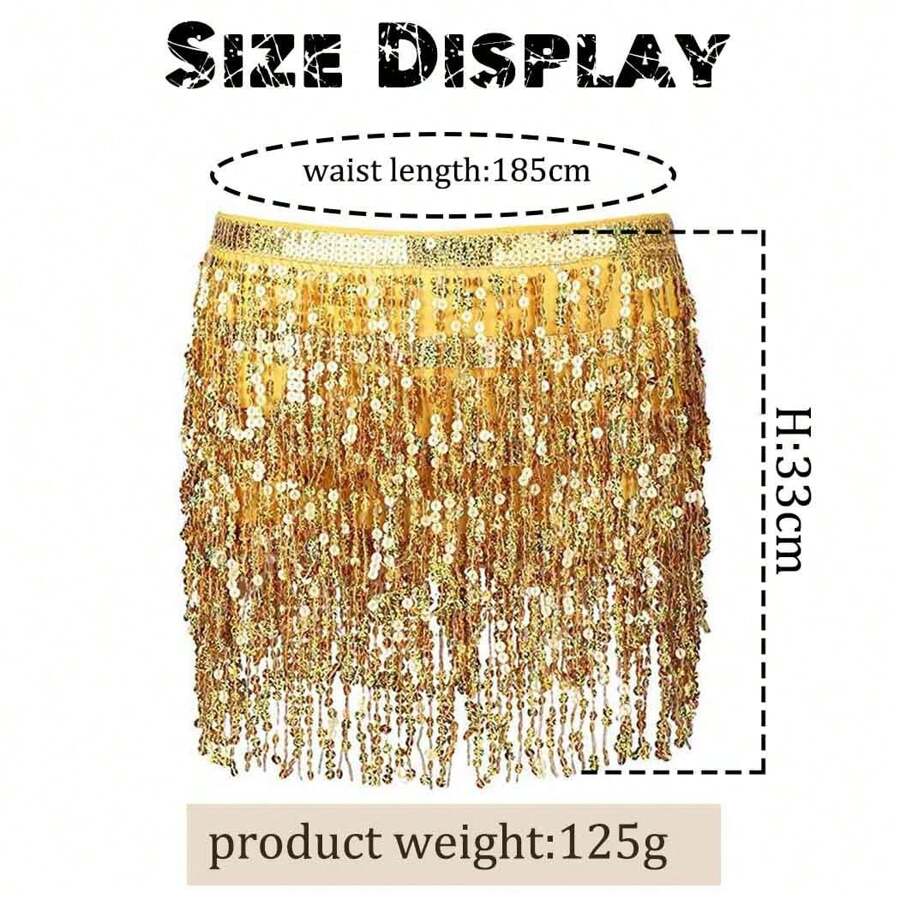 Victray Boho Sequin Tassel Skirt Sparkly Belly Dance Belt Skirts Hip Multilayer Skirt Rave Party