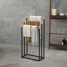 kleankin Porte-serviettes en bambou et acier sur pieds avec 3 barres support pour serviette 45 x 22,5 x 86 cm - noir et naturel