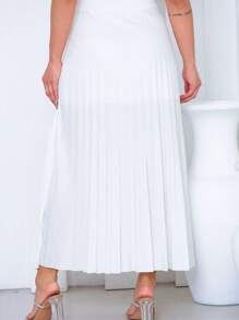 Elegância Deslumbrante! Saia Longa Plissada em Tons Únicos, Simplicidade Sofisticada e Versatilidade Flutuante, Feita em Tecido de Nerpreme, Macio e Confortável. - Branco - Visão 7