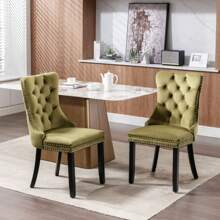 2/4/6 Piece Set Velvet Upholstered Dining Chairs, Wingback  Side Chairs Button Tufted With Solid Wood Legs For Kitchen,Dining Room. - Olive Green - View 3