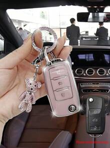 高端粉色鑽石熊鍵鏈 + 銀色粉色防摔汽車鑰匙套,適用於/捷達/特別維欣/名銳/快捷/柯迪亞克/探歌/xinr Ui指定使用 - 粉色 - 查看 3