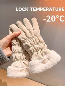 1 Găng tay dài ngón mùa đông cho nữ có nơ, dày, chống gió và ấm, có màn hình cảm ứng, dùng khi trượt tuyết, đạp xe - trắng - Xem 3