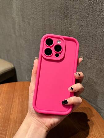 Apple Hot Pink Basic Phone Cases Bamboo Fiber Material Round Frame High Precision Hole Protective Phone Case Compatible With IPhone