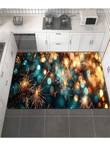 1入組煙火和星光印花加厚柔軟的浴墊廚房地墊客廳地墊臥室地墊入口門墊走廊地毯室內裝飾地毯廚房地墊,0.8毫米厚度,可機洗