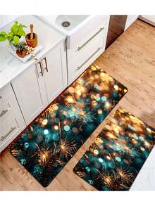 1入組煙火和星光印花加厚柔軟的浴墊廚房地墊客廳地墊臥室地墊入口門墊走廊地毯室內裝飾地毯廚房地墊,0.8毫米厚度,可機洗