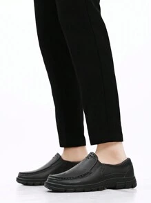 Men's Casual Solid Color Plastic Flat Round Toe Low-Top Safety Shoes, All Season - Black - View 2
