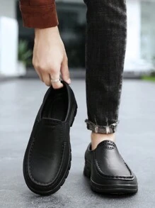 Men's Casual Solid Color Plastic Flat Round Toe Low-Top Safety Shoes, All Season - Black - View 4