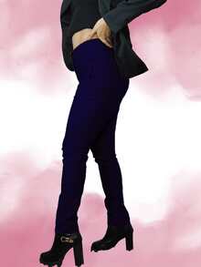 Women's Stretch Pleated Dress Pants - Navy Blue - View 2