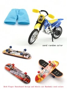 精選玩具手指滑板套裝，包括4個手指滑板，1條褲子/長褲和1輛小型摩托車（隨機顏色），滑板顏色隨機發送 - 彩色 - 查看 1