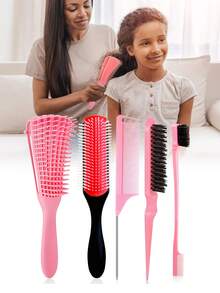 5入組梳髮刷套裝-坐墊尼龍刷、洗髮刷、雙邊刷、抓毛梳、造型梳